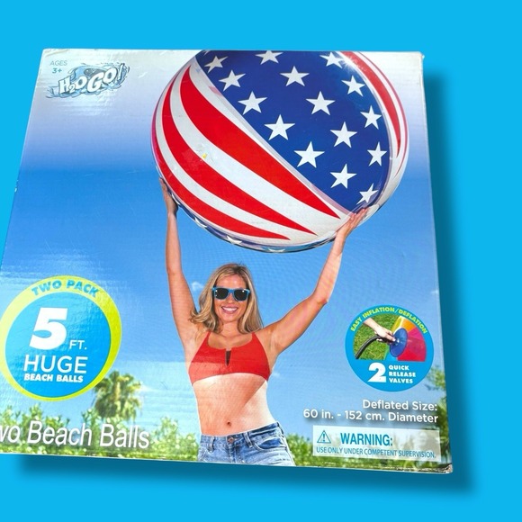 New H2O Go Jumbo 5 Foot Huge 60" Inflatable Beach Balls‎ Set of 2 Balls 2000578 - Picture 2 of 2